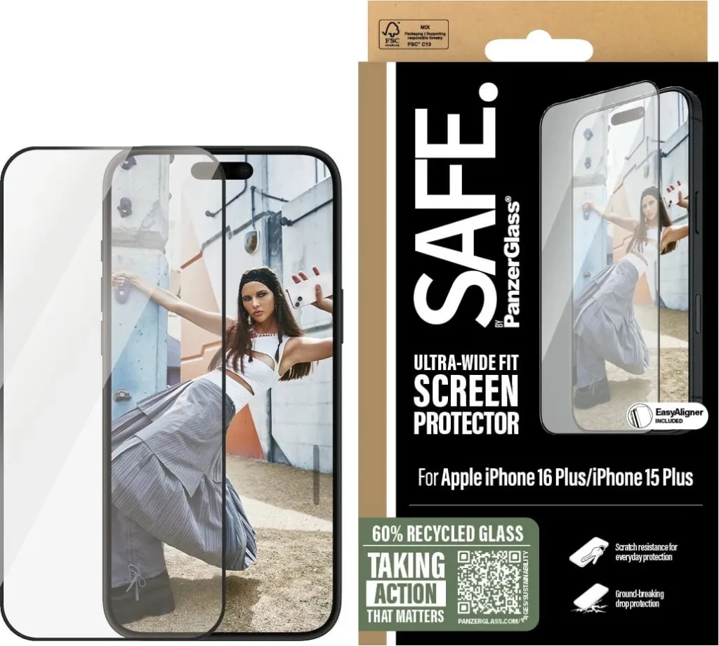 Mbrojtës ekrani PanzerGlass SAFE. iPhone 16/15 Plus, kornizë e zezë - 2