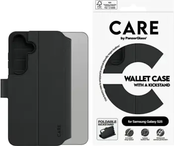 Mbështjellës PanzerGlass për Samsung Galaxy S25, kickstand, i zi