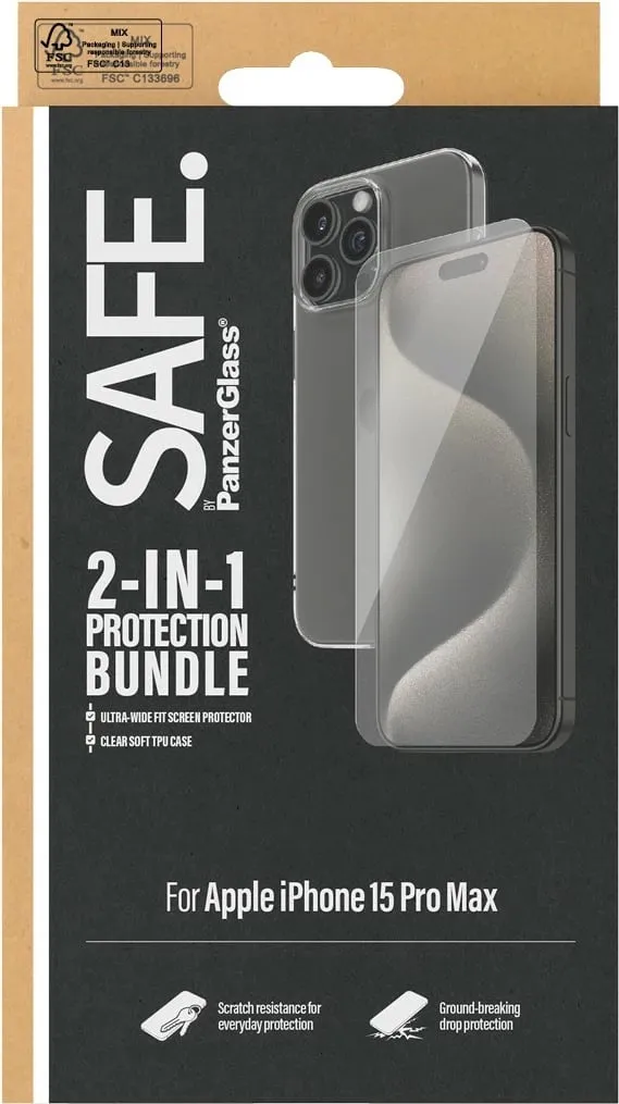 Mbështjellës PanzerGlass SAFE. 2-in-1-Pack për iPhone 15 Pro, transparent - 3