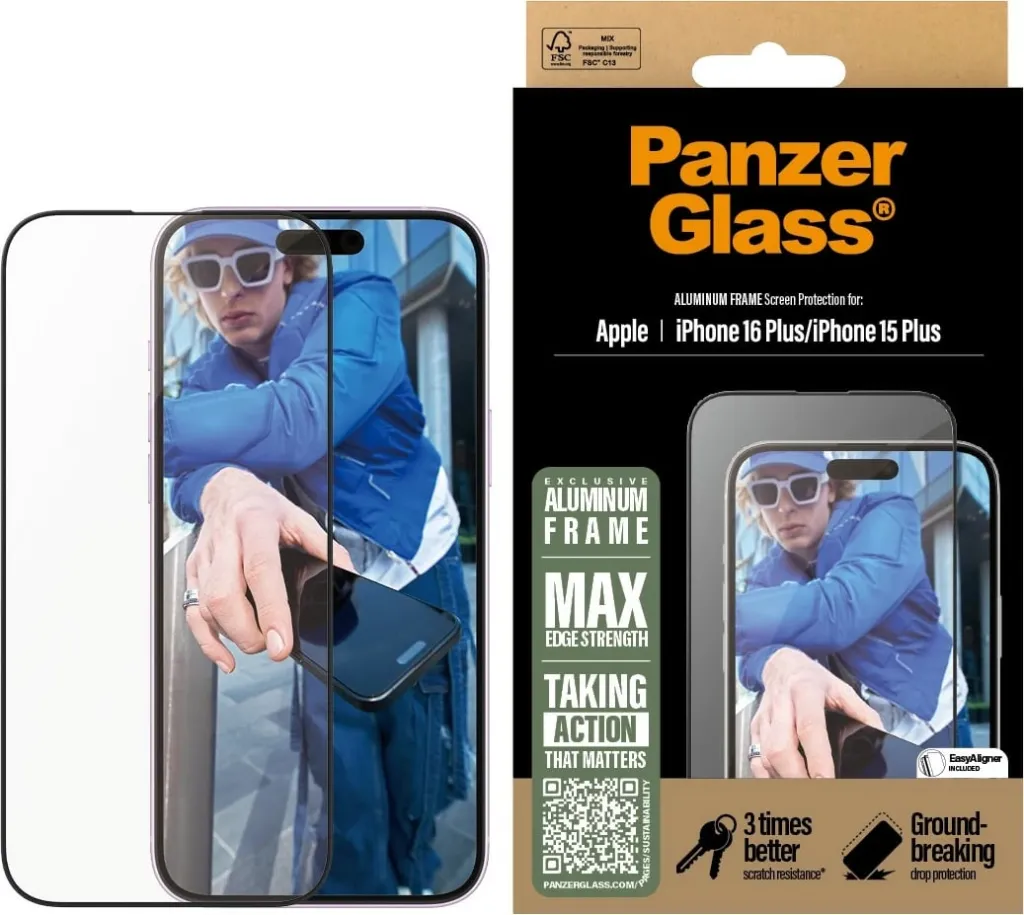 Mbrojtës ekrani PanzerGlass për iPhone 16/15 Plus, kornizë alumini - 2