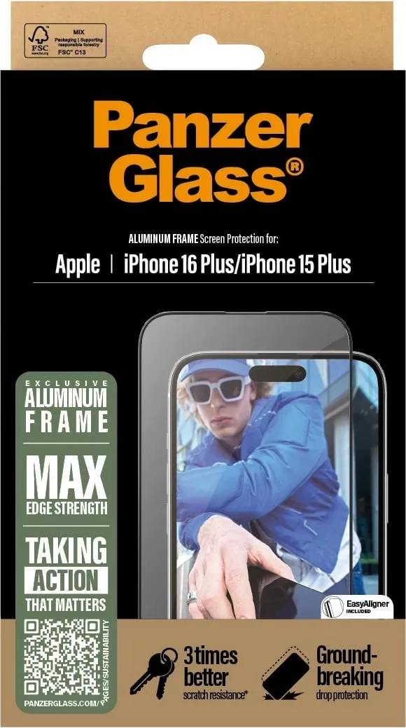 Mbrojtës ekrani PanzerGlass për iPhone 16/15 Plus, kornizë alumini - 3