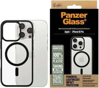 Mbështjellës PanzerGlass HardCase MagSAFE për iPhone 16, transparent/zi