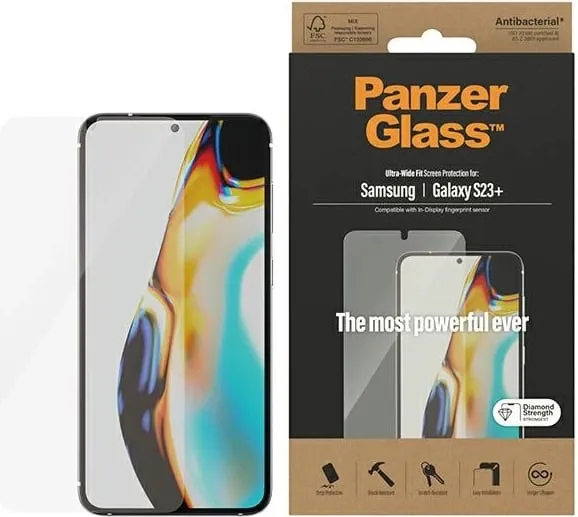 Xham mbrojtës PanzerGlass Ultra-Wide Fit për Samsung Galaxy S23+, i tejdukshëm - 1