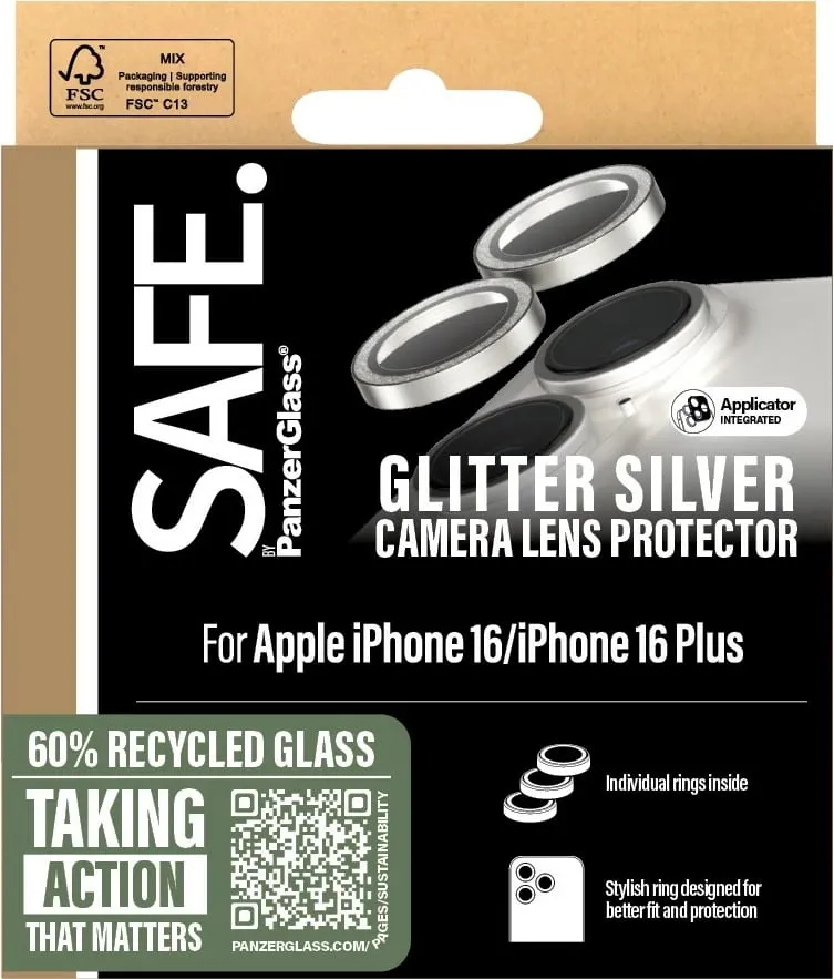 Mbështjellës kamerë PanzerGlass për iPhone 16/16 Plus, glitter silver - 3