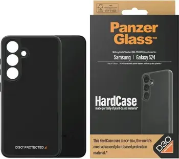 Mbështjellës PanzerGlass HardCase me D3O Bio për Samsung Galaxy S24+, i zi dhe transparent