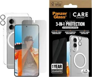 Mbrojtës ekrani PanzerGlass për Samsung Galaxy S25 Edge, set 2-në-1, transparent