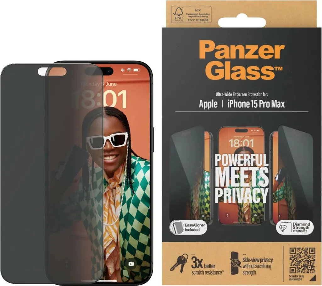 Mbrojtës ekrani PanzerGlass Privacy për iPhone 15 Pro Max, EasyAligner - 2