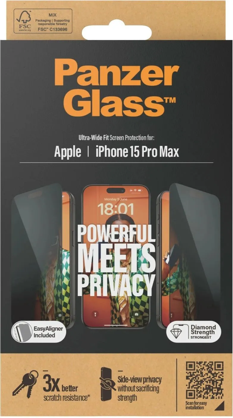 Mbrojtës ekrani PanzerGlass Privacy për iPhone 15 Pro Max, EasyAligner - 3