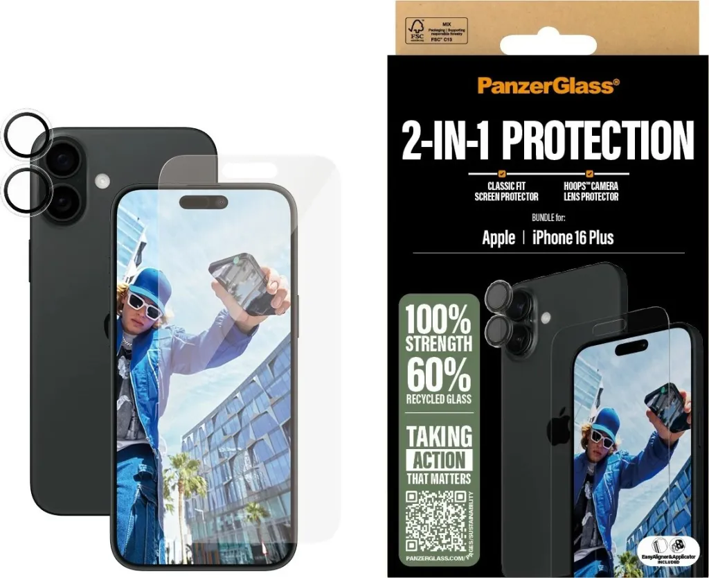 Mbrojtës ekrani PanzerGlass për iPhone 16 Plus, transparent, 2-in-1 bundle - 2