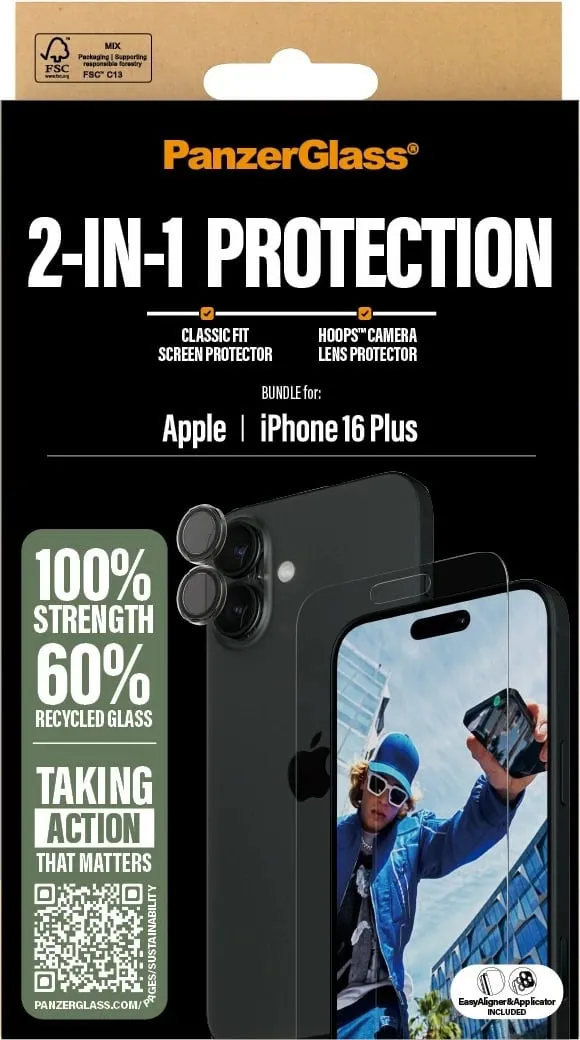 Mbrojtës ekrani PanzerGlass për iPhone 16 Plus, transparent, 2-in-1 bundle - 3