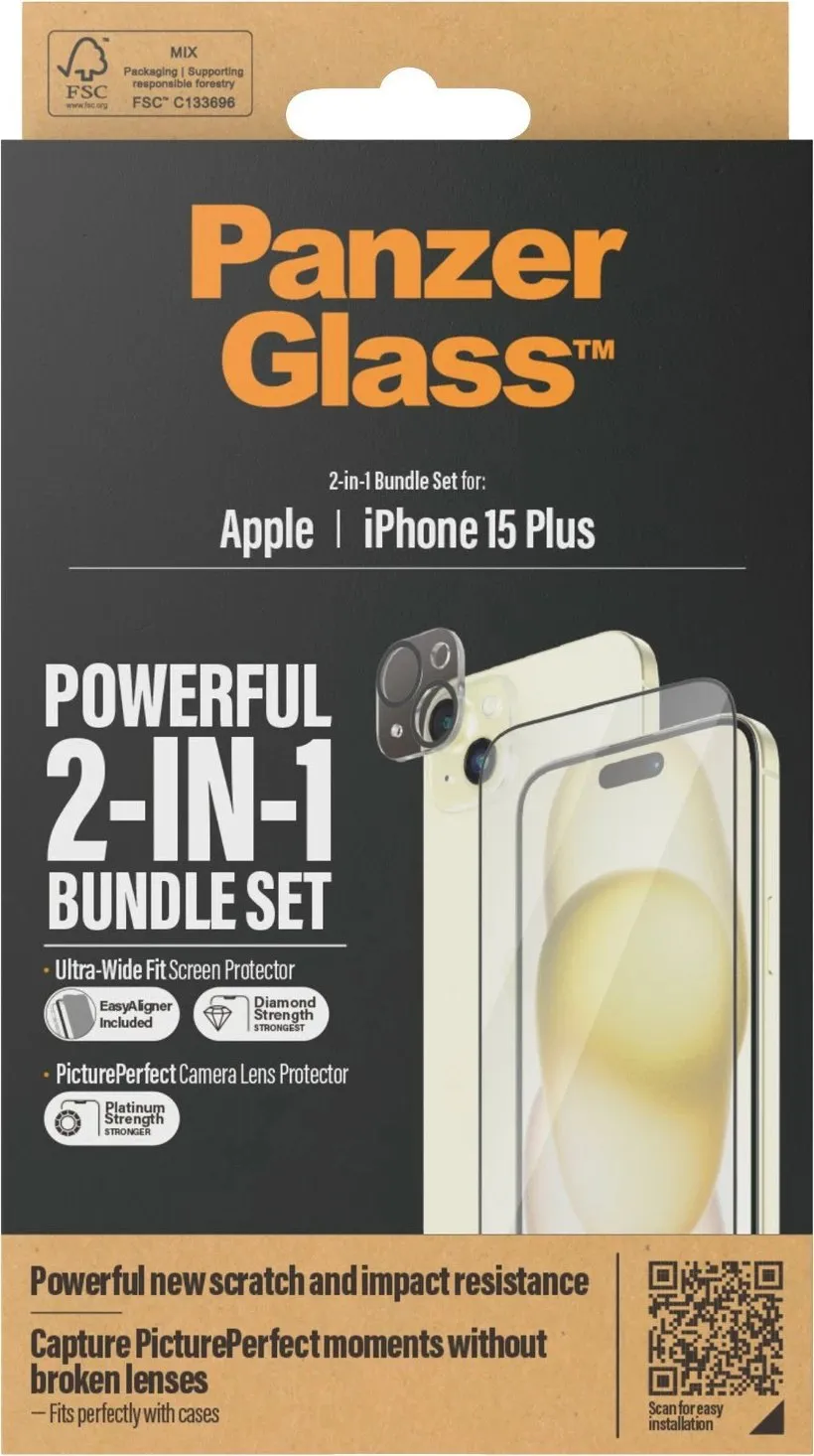 Xham mbrojtës PanzerGlass 2-in-1-Pack për iPhone 15 Plus, EasyAligner - 3