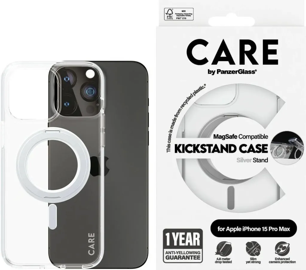 Mbështjellës PanzerGlass Kickstand Case MagSafe për iPhone 15 Pro Max, argjendtë - 2