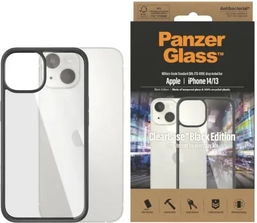 Mbulesë PanzerGlass ClearCase për iPhone 14 13 6.1", antibakteriale, e zezë - 1