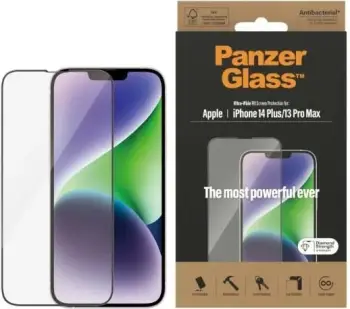 Xham mbrojtës PanzerGlass Ultra-Wide Fit për iPhone 14 Plus 13 Pro Max, antibakterial, kornizë e zezë