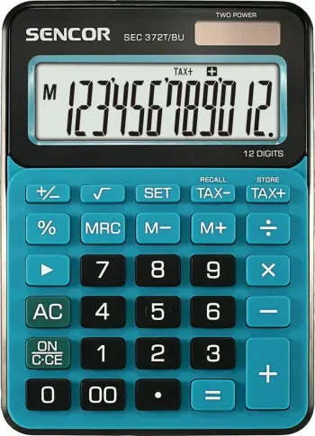 Kalkulator zyre Sencor SEC 372T, funksion TAX, i kaltër