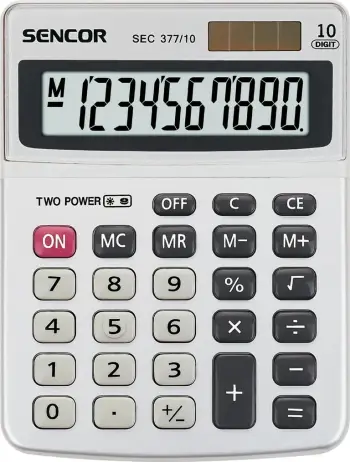 Kalkulator tavoline Sencor SEC 377/10, 10 shifra, furnizim i dyfishtë, gri