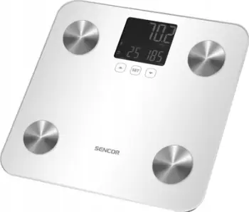 Peshore banjoje Sencor SBS 6025WH, peshim trupi dhe përbërje trupore, xham sigurie, e bardhë