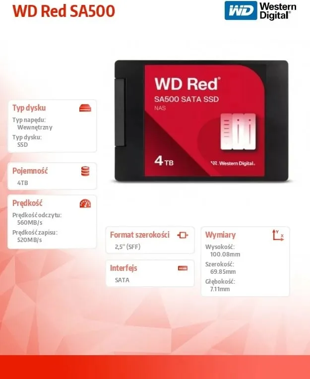 Disk SSD WD Red SA640, 4TB, 2.5", SATA III - 3