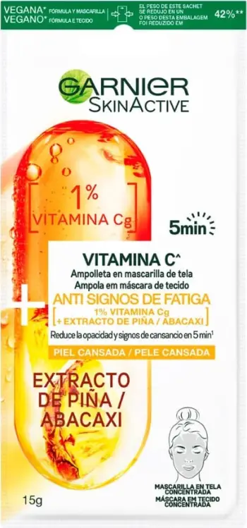 Maskë për fytyrë Garnier Ampoule Vitamin C 1% + Pineappel Extract Anti Fatigue, 1 copë