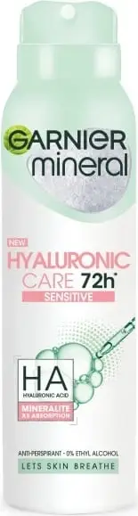 Deodorant spray Garnier Mineral Hyaluronic Care 72H, për lëkurë të ndjeshme, 150ml