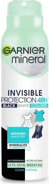 Sprej antiperspirant për femra Garnier Mineral Invisible Protection Clean Cotton, 150ml