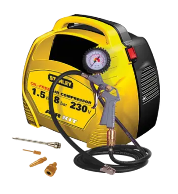 Kompresor pa vaj STANLEY AIR KIT OL 1,1KW 8 BAR, i verdhë