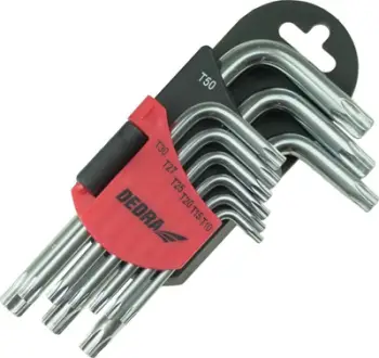 Set çelësa Torx të shkurtër Dedra T10–T50, 9 copë, çelik CRV