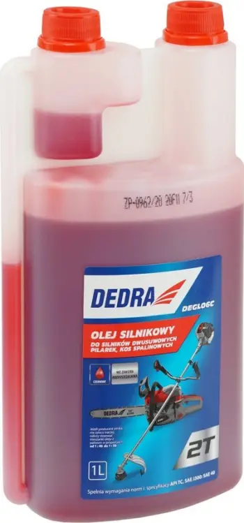 Vaj për motor dy taktësh Dedra, për sharra zinxhiri dhe trimmerë, 1L, me dozues