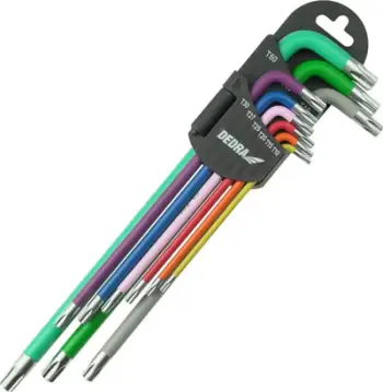 Set çelësa torx Dedra, ekstra të gjatë, 9 copë, T10 T50, S2, me ngjyra