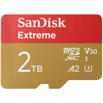 MicroSDXC Sandisk Extreme 2TB, Class 10, UHS-I, 240MB/s, 140MB/s, kuqe/artë