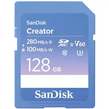 Kartelë memorie Sandisk Creator SDXC 128GB, UHS-II, Class 10, V60, blu
