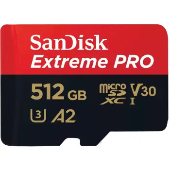 Kartelë memorie SanDisk Extreme PRO, 512 GB, MicroSDXC, Class 10, UHS-I, 200 MB/s, 140 MB/s, e zezë e kuqe