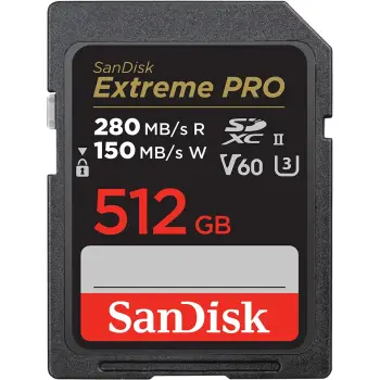 Kartelë memorie SanDisk Extreme PRO SDSDXEP-512G-GN4IN, 512 GB, SDXC, UHS-II, e zezë