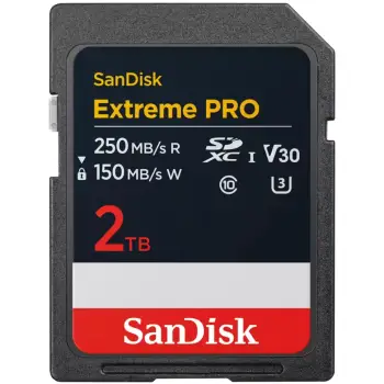 Kartelë SDXC Sandisk Extreme PRO 2TB, Class 10, UHS-I, 250MB/s, 150MB/s, e zezë