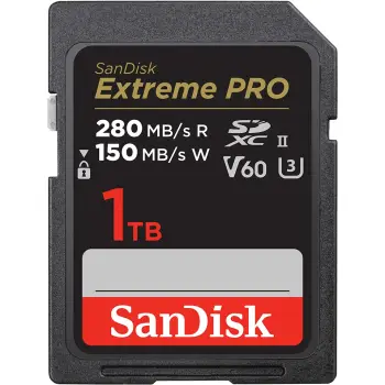 SD kartelë Sandisk Extreme PRO 1TB, SDXC, UHS-II, 280MB/s, 150MB/s, e zezë