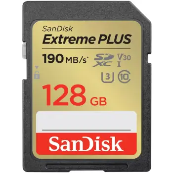 Kartelë SDXC Sandisk Extreme PLUS 64GB, Class 10, 190MB/s, U3, e zezë/artë
