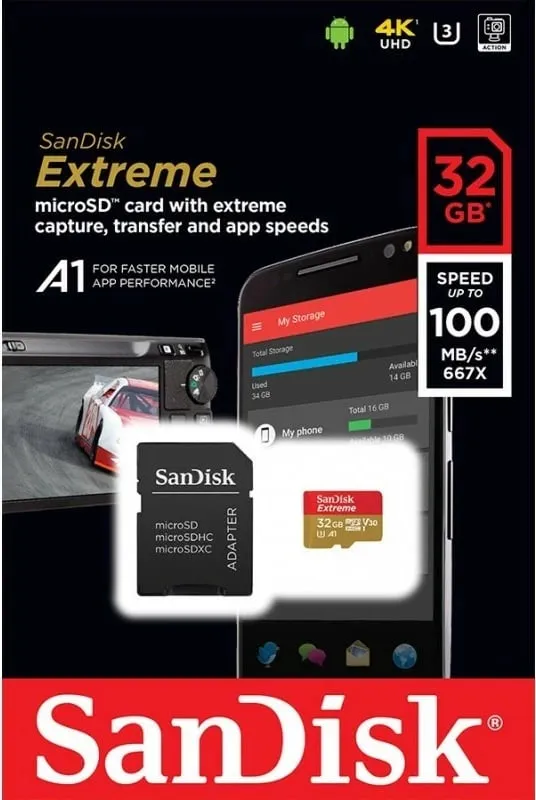 Kartelë memorie Sandisk Extreme 32GB microSD me adapter - 1