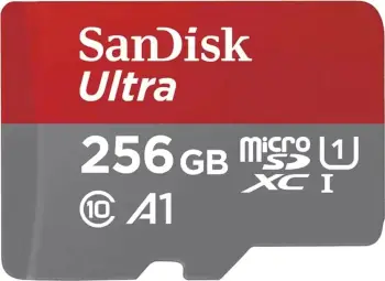 Kartelë memorie Sandisk Ultra 256GB microSDXC, 150MB/s, gri/kuqe