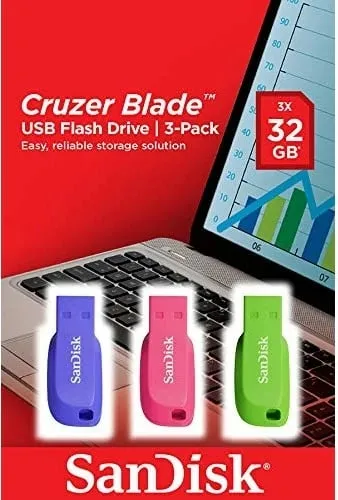 USB stick Sandisk Cruzer Blade 32GB 3-pack vjollcë/rozë/e gjelbër - 1