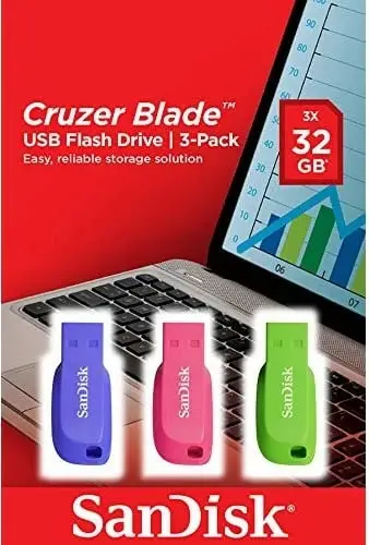 USB stick Sandisk Cruzer Blade 32GB 3-pack vjollcë/rozë/e gjelbër