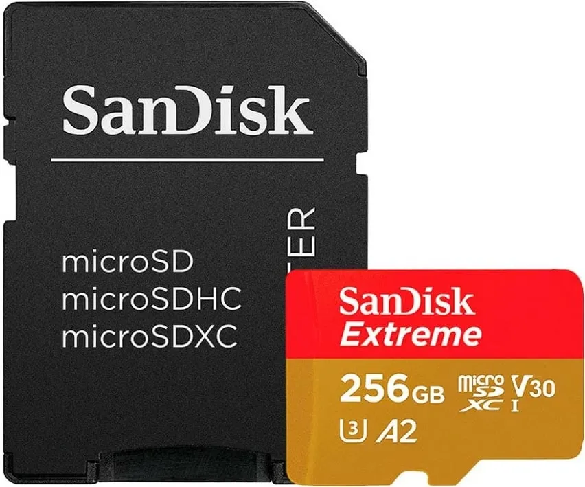 Kartelë microSD SanDisk Extreme Plus 256GB me adapter, e kuqe/verdhe - 1
