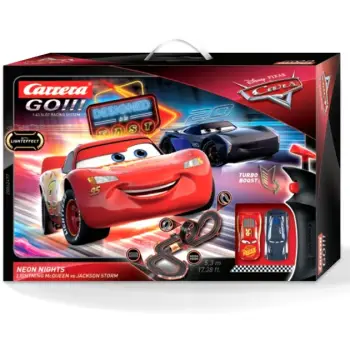 Set veturash Carrera RC Neon Nights, Lightning McQueen dhe Jackson Storm, 1:43, me drita, shumëngjyrësh