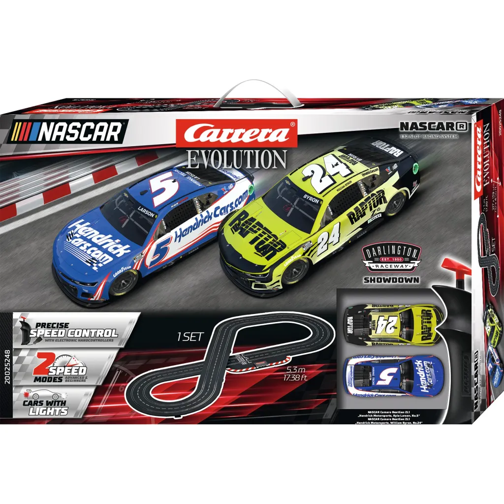 Set garash Carrera Evolution NASCAR Darlington Showdown, 2 makina, pistë 5.3m, multingjyrëshe - 1