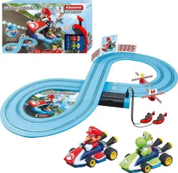 Set me vetura dhe pistë Carrera RC Nintendo Mario Kart, plastikë, 3 vjet, ngjyra blu, gjelbër, e kuqe