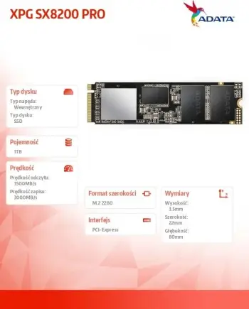 Disk SSD ADATA XPG SX8200 Pro, M.2, 1TB, i zi