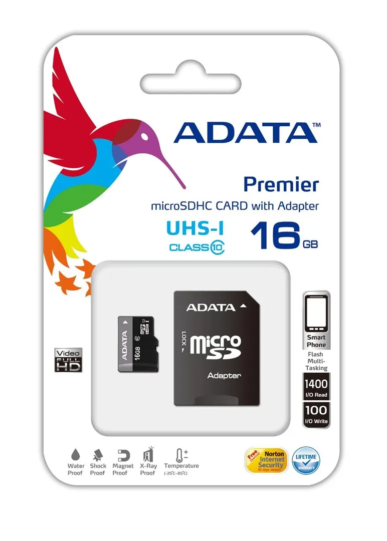 Kartë e memories ADATA Premier, MicroSDHC, 16 GB, Class 10 + përshtatës SD - 1