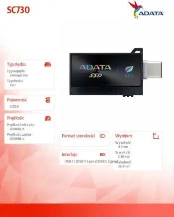 Disk i jashtëm SSD Adata SC730, 512GB, USB 3.2 Gen 2, i zi