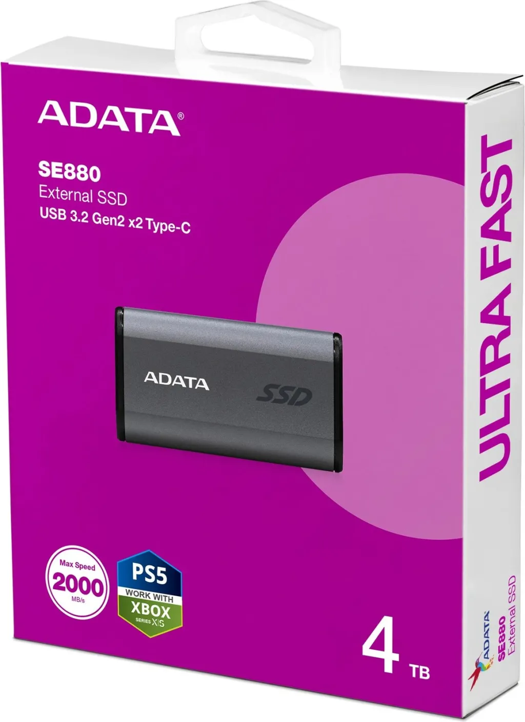 SSD i jashtëm ADATA Elite SE880, 4TB, USB 3.2 Gen 2x2 Type C, gri - 5