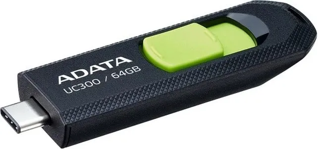 USB ADATA UC300, 64GB, USB 3.2, jeshile e zezë - 1