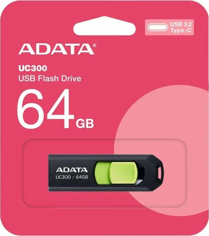 USB ADATA UC300, 64GB, USB 3.2, jeshile e zezë - 3